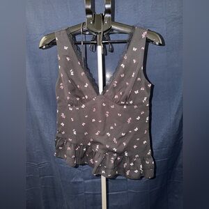 Wild Fable Butterfly Print Ruffle Tank Top Black Size Small NWT